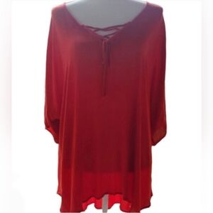 Tunic Burnt Orange Hi-Lo Crepe Tie Front 2XL